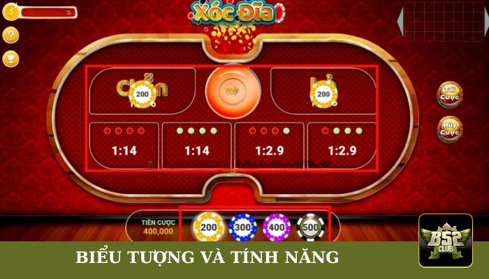 Biểu tượng và tính năng khi chơi nổ hũ xóc đĩa